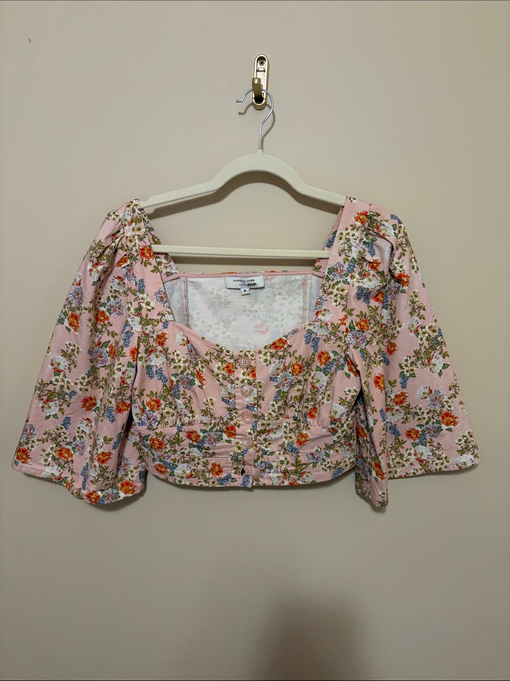 Pink Floral Wide-Sleeve Crop Top